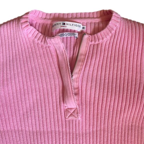 Y2k piink Tommy Hilfiger  ribbed1/4 zip sweater - Picture 3 of 3